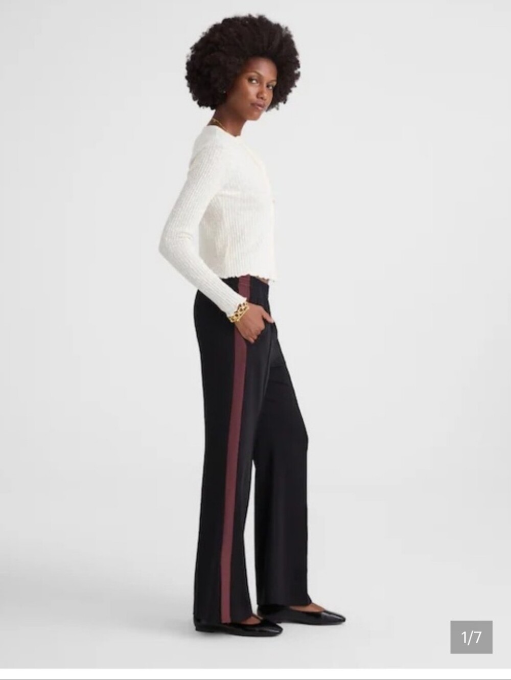 Madewell Pull-On Bootcut Track Pants Black W  Burgundy Side Stripe XS G138